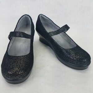 ALEGRIA Flair Wedge Shoes Women's 8.5 Mary Jane Heel Comfort Metallic Black Rose